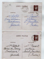 TB 4072 - 1941 - Entier Postal Type Pétain - Mme COLLET à BORDEAUX Pour Me PARROT Notaire à SAINT - GAULTIER - Cartes Postales Types Et TSC (avant 1995)