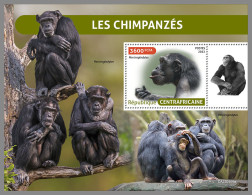 CENTRAL AFRICA 2022 MNH Chimpanzees Schimpansen Chimpanzes S/S - OFFICIAL ISSUE - DHQ2311 - Schimpansen