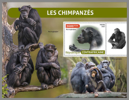 CENTRAL AFRICA 2022 MNH Chimpanzees Schimpansen Chimpanzes S/S - IMPERFORATED - DHQ2311 - Chimpanzés