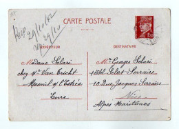 TB 4074 - 1942 - Entier Postal Type Pétain - Mme SOLARI à MESNIL - SUR - L'ESTREE Pour Mr G. SOLARI à NICE - Cartes Postales Types Et TSC (avant 1995)