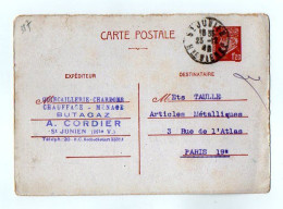 TB 4076 - 1942 - Entier Postal Type Pétain - Quincaillerie .... A. CORDIER à SAINT - JUNIEN Pour Ets TAULLE à PARIS - Cartes Postales Types Et TSC (avant 1995)
