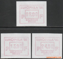 België 1988 - Mi:autom 13, Yv:TD 19, OBP:ATM 70 Set, Machine Stamp - XX - Europhila 88 - Ungebraucht