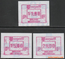 België 1992 - Mi:Autom 27, Yv:TD 36, OBP:ATM 87 Set, Machine Stamp - XX - Cf - Vise - Nuevos