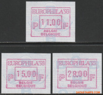 België 1993 - Mi:Autom 28, Yv:TD 37, OBP:ATM 88 Set, Machine Stamp - XX - Antwerp 93 - Postfris