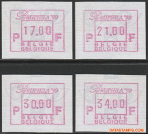 België 1999 - Mi:autom 40, Yv:TD 49, OBP:ATM 100 Set, Machine Stamp - XX - Bruphila 99 - Ungebraucht