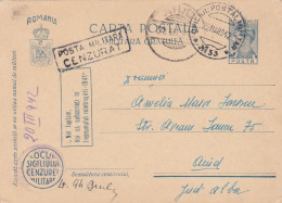 Romania, 1942, WWII Military Censored CENSOR ,POSTCARD STATIONERY  POSTMARK AIUD,OPM#33 - World War 2 Letters