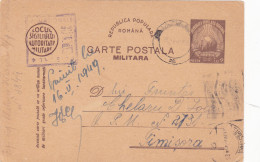 Romania, 1949, WWII Military Censored CENSOR ,POSTCARD STATIONERY  POSTMARK VASLUI TO TIMISOARA - 2. Weltkrieg (Briefe)