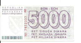 BOSNIE HERZEGOVINE 5000 DINARA 1992 VF P 27 - Bosnie-Herzegovine