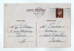 TB 4082 - 1942 - Entier Postal Type Pétain - Mr ROUX à PARIS Pour Me PARROT Notaire à SAINT - GAULTIER - Cartes Postales Types Et TSC (avant 1995)