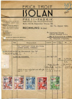 1944 Invoice Rechnung Erich Trost ISOLAN Press Fabrik Berlin ( Presstoffartikeln ) - Met Diverse Fiscale Zegels - 1900 – 1949