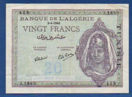 TUNISIA - P.18 – 20 Francs 03-04-1945 VF/XF, S/n J.1889 413 - Tunisia