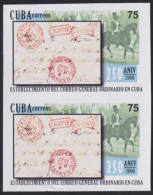 2005.455 CUBA 2005 MNH IMPERFORATED PAIR HISTORIA POSTAL BEJUCAL REGISTERED. - Imperforates, Proofs & Errors