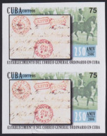 2005.455 CUBA 2005 MNH IMPERFORATED PAIR HISTORIA POSTAL BEJUCAL REGISTERED. - Sin Dentar, Pruebas De Impresión Y Variedades