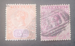 TASMANIA 1892 QUEEM VICTORIA CAT GIBBONS N 216-217 WMK 16 - Usati