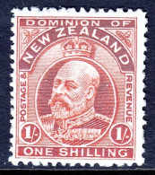 NEW ZEALAND — SCOTT 139 (SG 394)— 1910 1/- KEVII VERMILION — MH —SCV $75.00 - Gebruikt