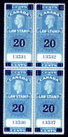 CANADA — FSC22 — 1938 KGVI 20¢ ON 10¢ LAW STAMP — MNH BLOCK/4 — VAN DAM $140 - Fiscale Zegels