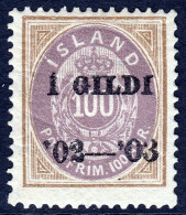 ICELAND — SCOTT 68 — 1902-03 100a BRN./VIOL. Í GILDI OVPT P14X13½ — MH — SCV $55 - Ungebraucht