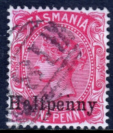 TASMANIA — SCOTT 65 (SG 167) — 1889 ½d SURCHARGE P14 — USED — SCV $27 - Used Stamps