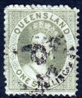 QUEENSLAND — SCOTT 30 (SG 71) — 1868 1/- QV GRN. GRAY SHORT STAR — MH — SCV $175 - Neufs