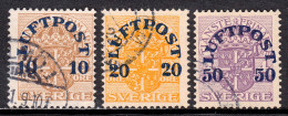 SWEDEN — SCOTT C1-C3 — 1920 LUFTPOST OVERPRINT SET — USED — SCV $43 - Usati