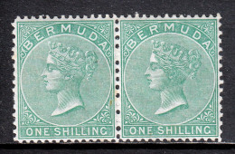 BERMUDA — SCOTT 9 (SG 11) — 1893 1/- QV ISSUE, P14 X 12½ — MH — PAIR — SCV $40 - Bermuda