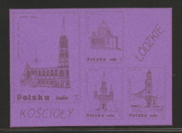 POLAND SOLIDARNOSC SOLIDARITY 1988 LODZ CHURCHES MS ON RARE PURPLE PAPER ARCHITECTURE CHURCH RELIGION - Solidarnosc Labels