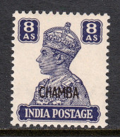 INDIA (CHAMBA) — SCOTT 99  — 1943 8a KGVI OVERPRINT — MH — SCV $22 - Chamba