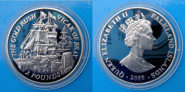 FALKLAND ISLANDS 2 P 2000 ARGENTO PROOF THE GOLD RUSH VICAR OF BRAY VELIERO NAVE SHIP PESO 28,28g TITOLO 0,925 - Falkland