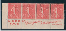 FRANCE- Bande De 4 X 50 C Semeuse Lignée  Publicité Quinzaine Philatélique Provins - Used Stamps