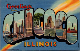 Greetings From Chicago Illinois Large Letter Linen Curteich - Souvenir De...