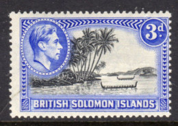BRITISH SOLOMON ISLANDS - 1939 KGVI 3d BOAT CANOE STAMP FINE LIGHTLY MOUNTED MINT MM * SG65 REF C - Salomonen (...-1978)