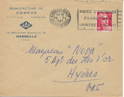 MARSEILLE (13) Manufacture De Compas Stylos Portemines JAP 1947 Pour HYERES (83) Belle Flamme - Zonder Classificatie