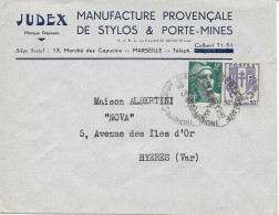 MARSEILLE (13) Manufacture Provençale De Stylos Et Porte-mines JUDEX 1948 Pour HYERES (83) - Non Classés