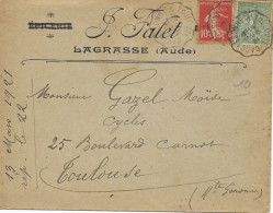 LAGRASSE (11) épicerie 1921 Pour TOULOUSE (31) Cycles Voir Descriptif - Non Classés