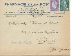 CAPDENAC (12) Pharmacie De La Poste J. Bouzou 1948 Pour TOULOUSE (31) - Zonder Classificatie