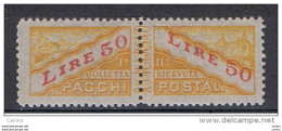 SAN  MARINO:  1946  PACCHI  POSTALI  -  £. 50  GIALLO  E  ROSSO  T.L. -  SASS. 32 - Parcel Post Stamps