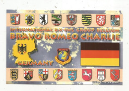 Cp , Carte QSL,  BRAVO ROMEO CHARLIE, International DX - SWL Group Belgium, Germany , Blasons, 2 Scans - Radio Amateur