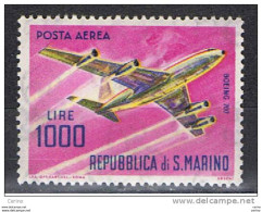 SAN  MARINO:  1964  P.A.  AEREO  MODERNO  -  £. 1000  POLICROMO  N. -  SASS. 148 - Luftpost