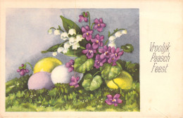 Vroolijk Paasch Feest - Fleurs Violette - Muguet - Oeuf - Carte Postale Ancienne - Bloemen