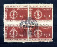 1944 Repubblica Sociale Italiana RSI Franchigia Militare S1 Bruno Rosso, Quartina, Annullato - Usati