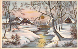 JOYEUX NOEL - Village Enneigé Avec Une Rivière Et Un Pont - Carte Postale Ancienne - Altri & Non Classificati