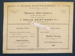 ● BORDEAUX Ecole Saint Gabriel 68 Rue Mondenard - Vieux Papier 1927 - Séance Récréative Salle Saint Fort - Théâtre - Programmes