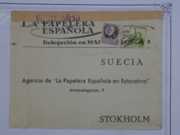AS 18 ESPANA BELLE LETTRE CENSURADA RRR 1926 MADRID  RARE DESTINATION SUEDE STOKHOLM  + BANDE 3 TP+ +AFFR. INTERESSANT++ - Lettres & Documents