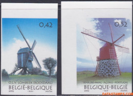 België 2002 - Mi:3141/3142, Yv:3085/3086, OBP:3091/3092, Stamp - □ - Windmills Belgie - Portugal - 2001-…