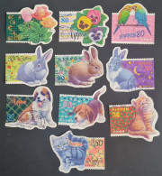 Japon 1998 199 9 Greetings Chat Lapin Chien Pensées Rose Perruches Photo Non Contractuelle - Usados