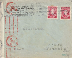 Slovaquie Lettre Censurée Bratislava Pour Praha 1941 - Storia Postale