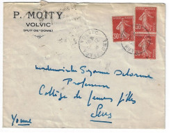 VOLVIC Puy De Dôme Lettre Entête MOITY 30c Semeuse X3 Yv 360 Tf 17 11 1938 - 1921-1960: Moderne
