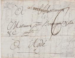 Aude Marque Postale Castelnaudary Du 24 3 1791 (32mm Noire) Pour Agde Taxe Manuscrite 6 Lenain N°2 - 1701-1800: Précurseurs XVIII