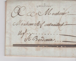 Haute Garonne Marque Postale Toulouse Noire Du 8 OCT 1782 Pour Bordeaux 20X5mm Lenain N°45 Taxe Manuscrite 6 - 1701-1800: Précurseurs XVIII