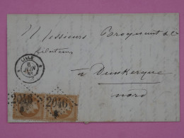 AU 20 FRANCE BELLE LETTRE  1863 PAIRE  NAPOLEON  N°21 + LILLE  A DUNKERQUE ++AFFR. INTERESSANT++ - 1862 Napoléon III